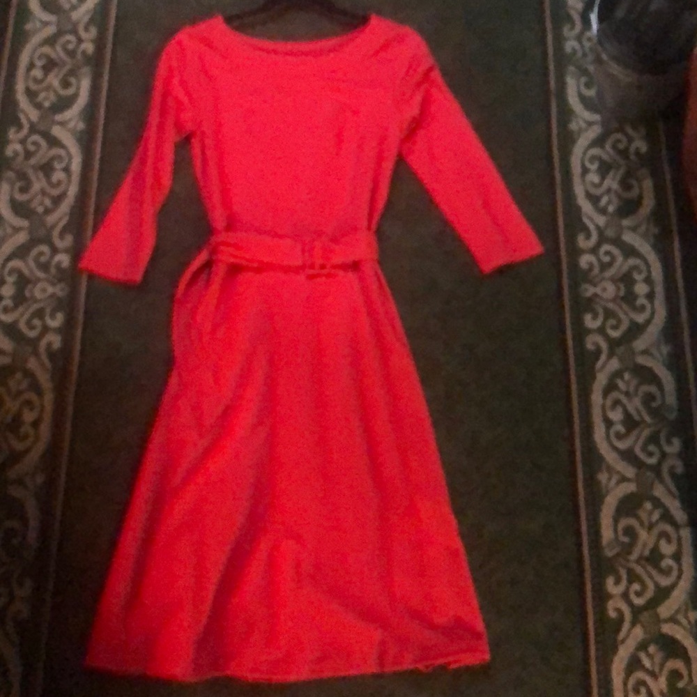 X-S Red Ann Taylor 3/4 sleeve  flare dress (NWT)